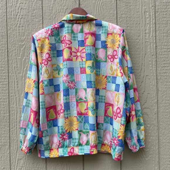 Vintage KORET Francisca Windbreaker Jacket Womens XL Floral Full‎ zip Colorful - Picture 2 of 16